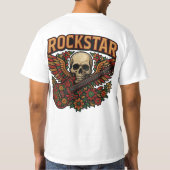 Rockstar Skull Guitar Wings – Bold Floral Embroide Tシャツ (裏面)