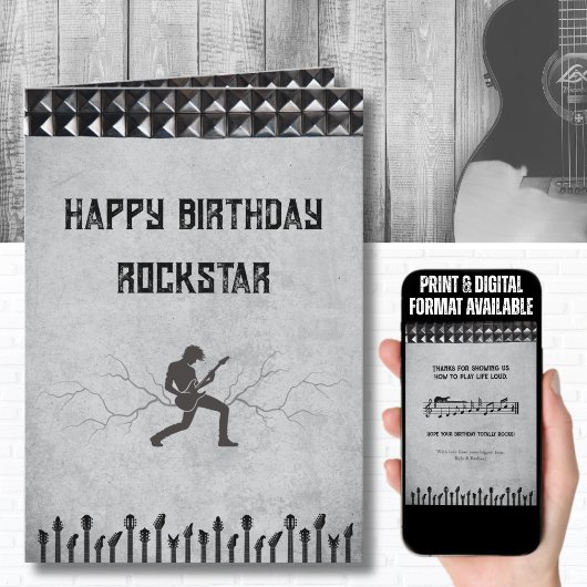 Rockstar Studded Guitar Theme Happy Birthday Card カード