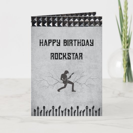 Rockstar Studded Guitar Theme Happy Birthday Card カード (正面)