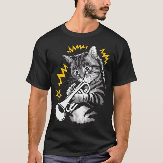 Rockstar Trumpeter Cat On Cat Tシャツ (正面)