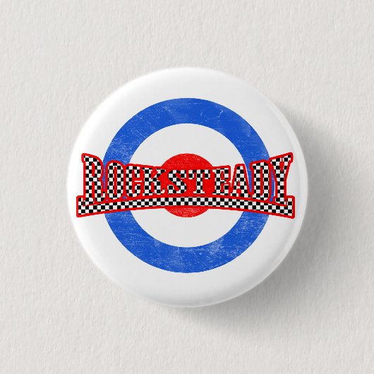 Rocksteadyチェックボモダンタン 缶バッジ (正面)