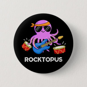Rocktopus Funny Rock Band Octopus Pun Dark BG 缶バッジ