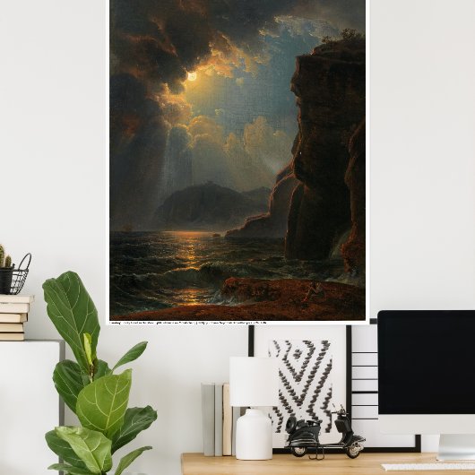 Rocky Coast in the Moonlight by Schodlberger ポスター (ホームオフィス)
