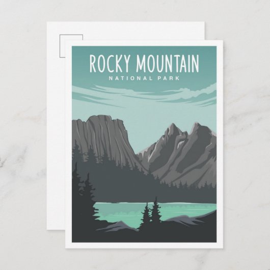 Rocky Mountain National Park Travel Illustration ポストカード (正面/裏面)