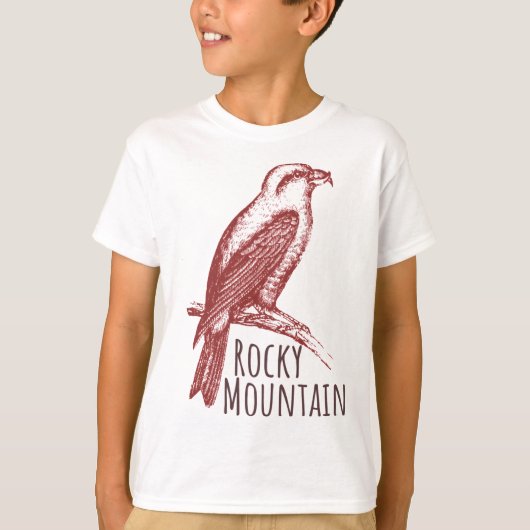 Rocky Mountain Red Crossbill bird logo Tシャツ (正面)