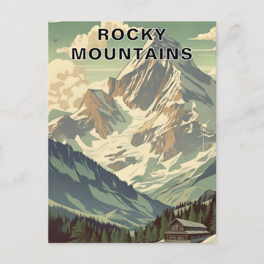 Rocky Mountains Retro Travel Mountain Lodge ポストカード (正面)
