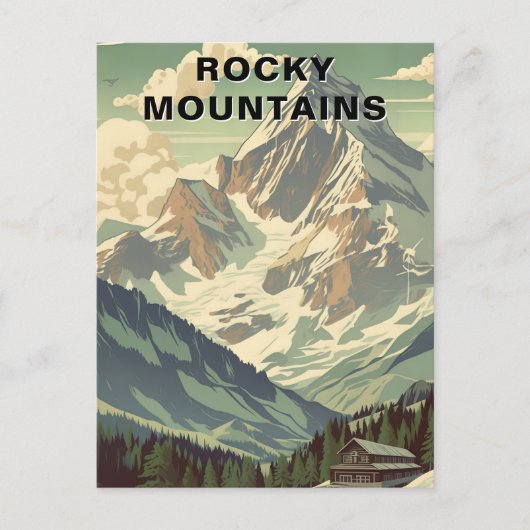 Rocky Mountains Vintage Travel Mountain Lodge ポストカード (正面)