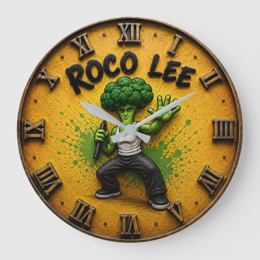 Roco Lee Funny Broccoli Martial Arts ラージ壁時計 (正面)
