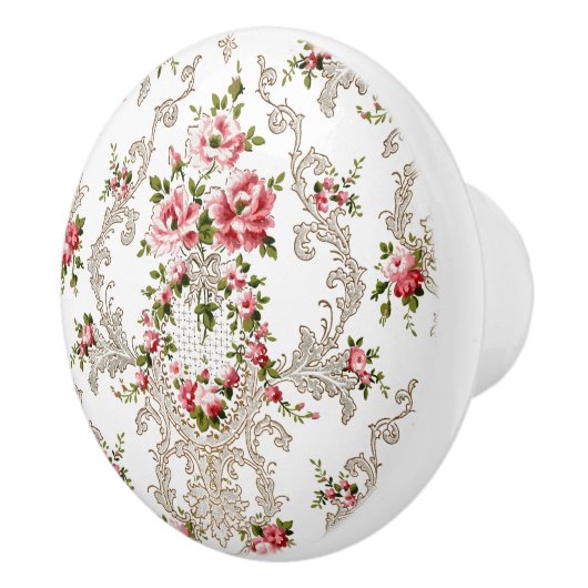 Rococoエレガントフローラ白の背景 セラミックノブ (右)