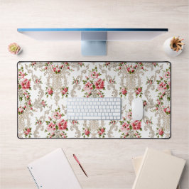 Rococoエレガントフローラ白の背景 デスクマット