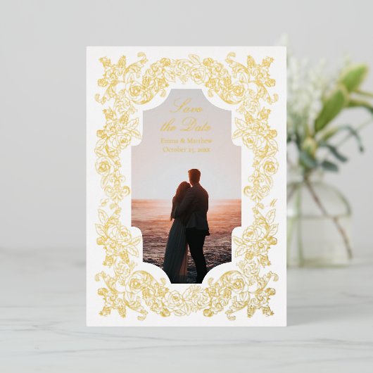 Rococo写真Save the Date 箔招待状 (立ち正面)