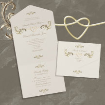 Rococo金ゴールドオールインワンウェディング招待