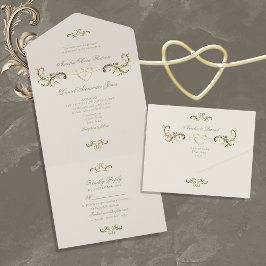 Rococo金ゴールドオールインワンウェディング招待 オールインワン招待状