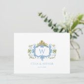 Rococo Blue Monogram Crest Wedding サンキューカード (スタンド正面)