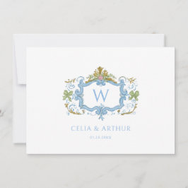 Rococo Blue Monogram Crest Wedding  サンキューカード