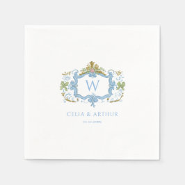Rococo Blue Monogram Crest Wedding  スタンダードカクテルナプキン