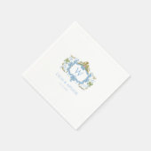 Rococo Blue Monogram Crest Wedding  スタンダードカクテルナプキン (角)
