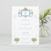 Rococo Blue Monogram Crest Wedding セーブザデート (スタンド正面)
