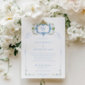 Rococo Blue Monogram Crest Wedding 招待状