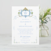 Rococo Blue Monogram Crest Wedding 招待状 (スタンド正面)