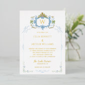 Rococo Blue Monogram Crest Wedding 箔招待状 (立ち正面)