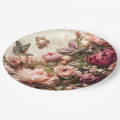 Rococo Butterfly Garden Galentine Floral Elegance ペーパープレート (アングル)