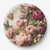 Rococo Butterfly Garden Galentine Floral Elegance ペーパープレート (正面)