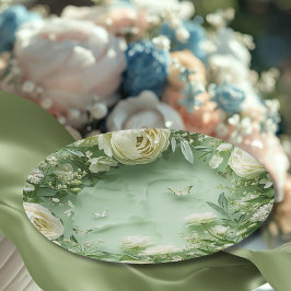 Rococo Butterfly Garden Galentine Floral Elegance ペーパープレート