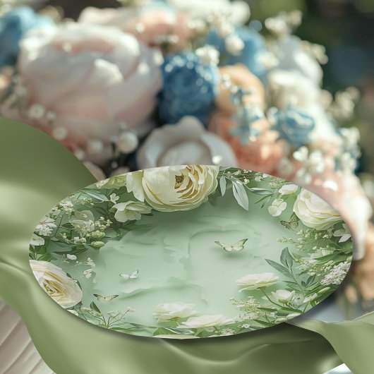 Rococo Butterfly Garden Galentine Floral Elegance ペーパープレート
