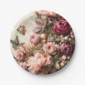 Rococo Butterfly Garden Galentine Floral Elegance ペーパープレート (正面)