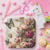 Rococo Butterfly Garden Galentine Floral Elegance ペーパープレート (パーティー)