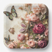 Rococo Butterfly Garden Galentine Floral Elegance ペーパープレート (正面)