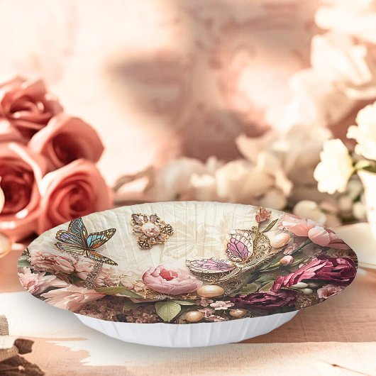Rococo Butterfly Garden Galentine Floral Elegance ペーパーボウル