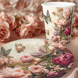 Rococo Butterfly Garden Galentine Floral Elegance 紙コップ