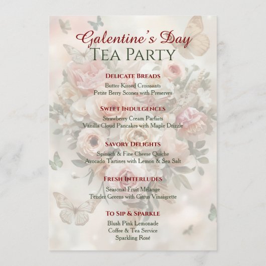 Rococo Butterfly Garden Galentine Tea Party Menu 招待状 (裏面)
