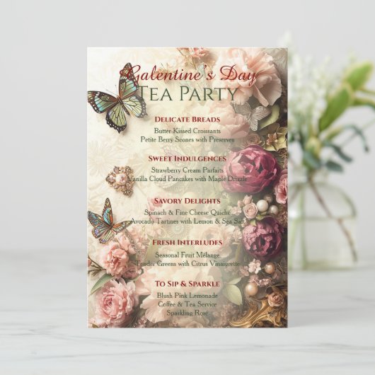 Rococo Butterfly Garden Galentine Tea Party Menu 招待状 (スタンド正面)