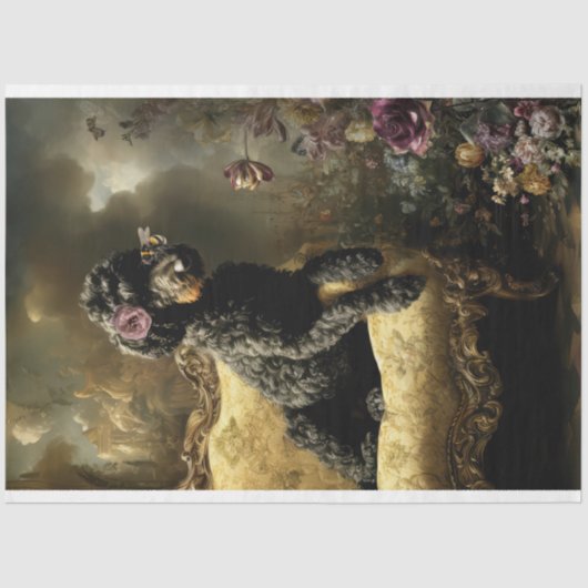 Rococo Buzz Black Poodle Vintage Oil Painting 薄葉紙 (正面)