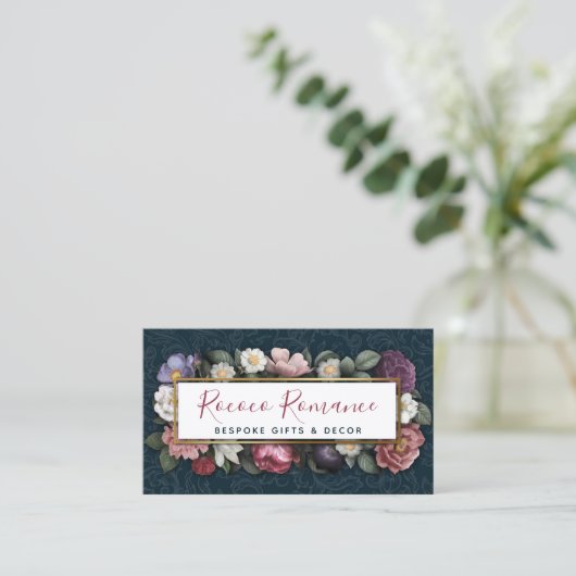 Rococo Damask & エレガントフローラ・ソーシャル・ネットワーキング 名刺 (スタンド正面)