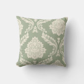 Rococo Damask Art I Cream on Green クッション (正面)
