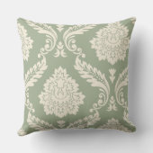 Rococo Damask Art I Cream on Green クッション (裏面)