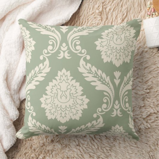 Rococo Damask Art I Cream on Green クッション (ブランケット)