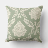 Rococo Damask Art I Cream on Green クッション (正面)