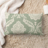 Rococo Damask Art I Cream on Green ランバークッション (ブランケット)