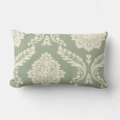 Rococo Damask Art I Cream on Green ランバークッション (正面)