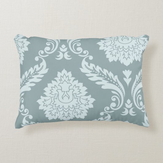 Rococo Damask Art I Duck Egg Blue+Teal アクセントクッション (正面)