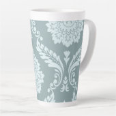 Rococo Damask Art I Duck Egg Blue+Teal カフェラテマグ (右アングル)