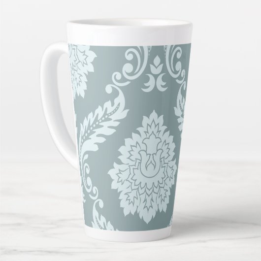 Rococo Damask Art I Duck Egg Blue+Teal カフェラテマグ (左アングル)
