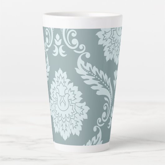 Rococo Damask Art I Duck Egg Blue+Teal カフェラテマグ (正面)