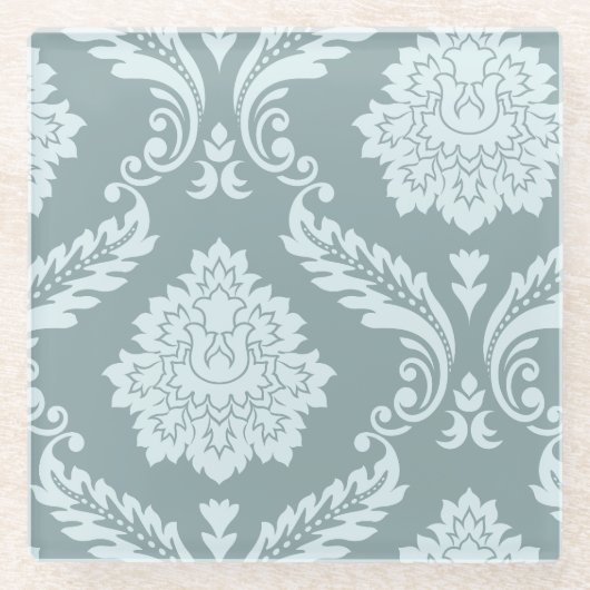 Rococo Damask Art I Duck Egg Blue+Teal ガラスコースター (正面)