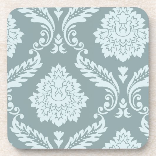 Rococo Damask Art I Duck Egg Blue+Teal コースター (正面)